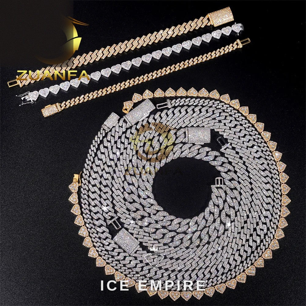 Iced Out 925 Silver Moissanite Cuban Chain
