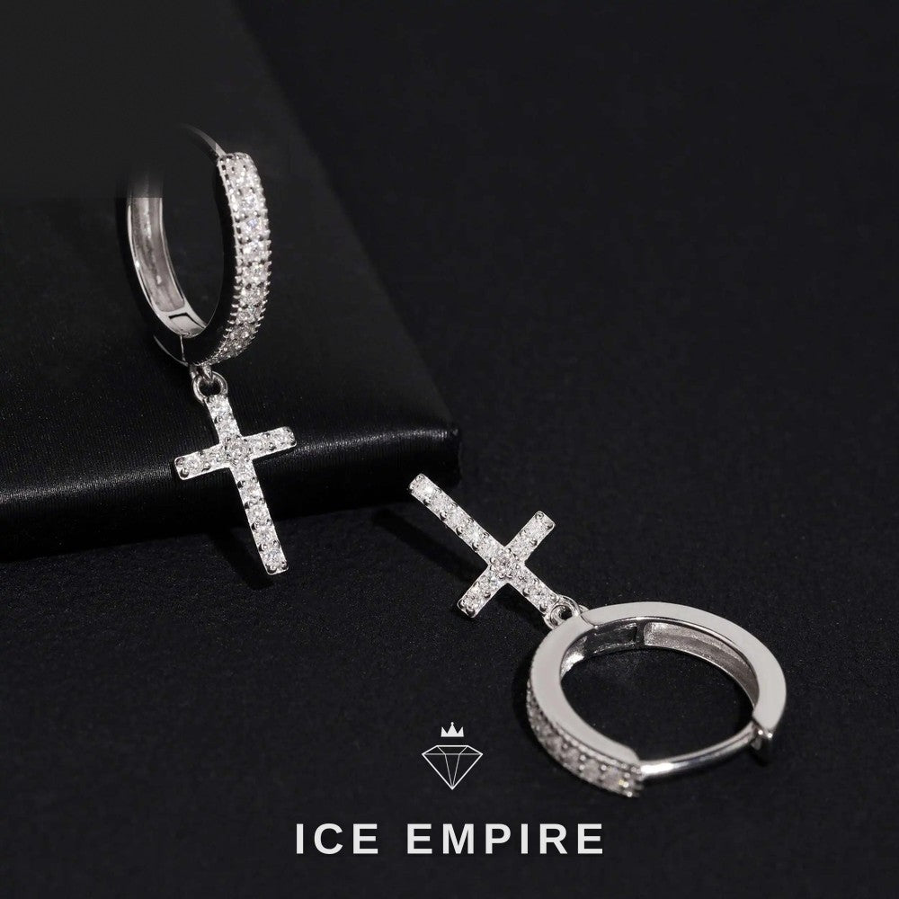 Iced Out Cross 14K Gold Moissanite Stud Earrings