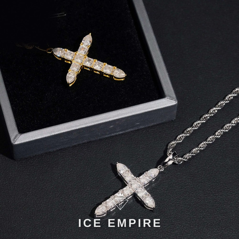 Iced Out Cross Rose Gold Plated Moissanite Pendant