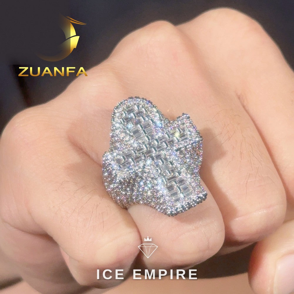 Iced Out Cross 925 Silver Moissanite Ring