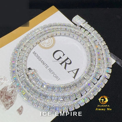 Iced Out Baguette 925 Silver Moissanite Cuban Chain
