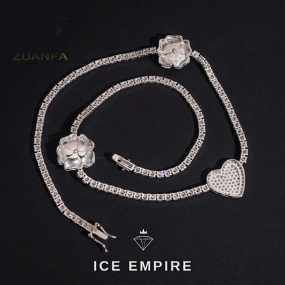Iced Out Heart Rose Gold Plated Moissanite Cuban Chain