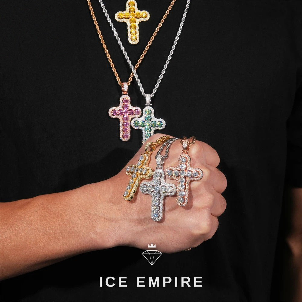 Iced Out Cross Rose Gold Plated Moissanite Rope Chain