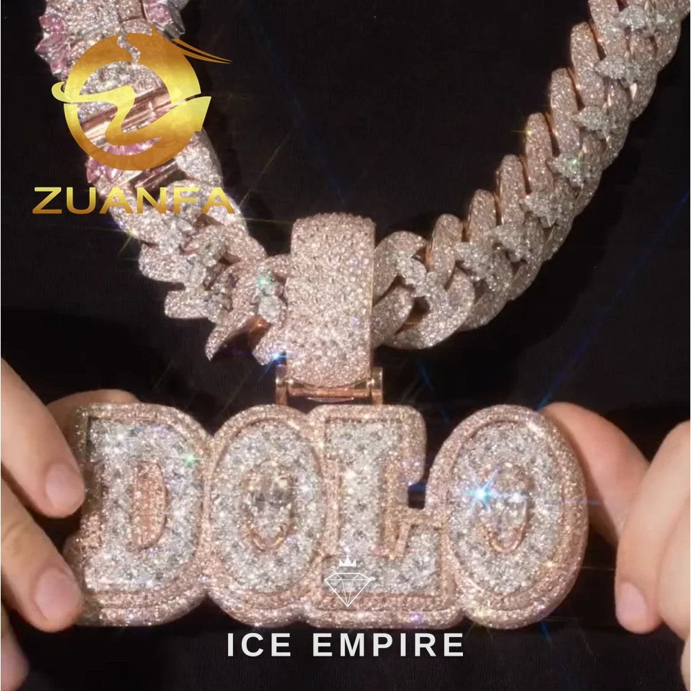 Iced Out Baguette Rose Gold Plated Moissanite Pendant