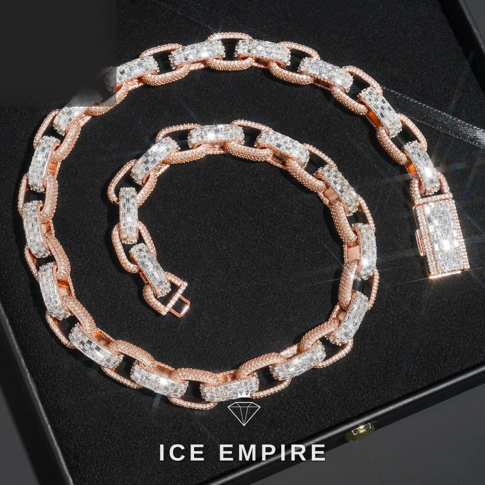 Iced Out Baguette Rose Gold Plated Moissanite Cuban Chain
