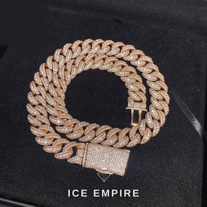 Iced Out Rose Gold Moissanite Cuban Chain