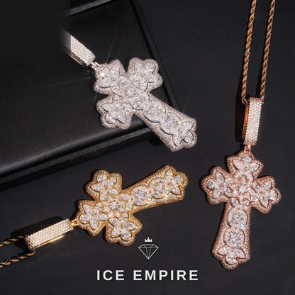 Iced Out Cross Rose Gold Plated Pendant