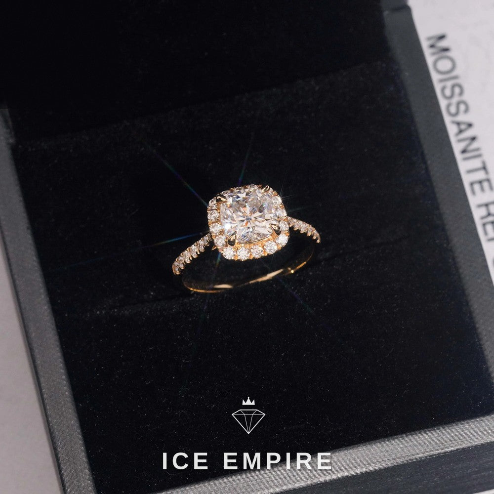 Iced Out 14K Gold Moissanite Engagement Ring
