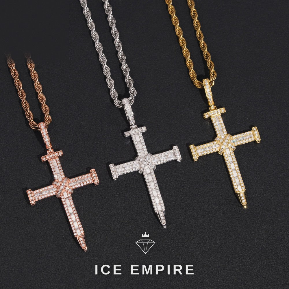Iced Out Cross Rose Gold Plated Moissanite Pendant