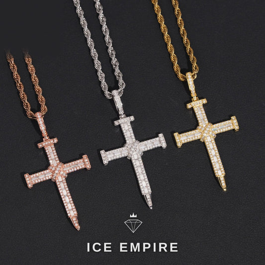 Iced Out Cross Rose Gold Plated Moissanite Pendant