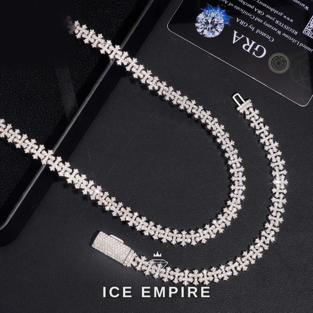 Iced Out Cross Rose Gold Plated Moissanite Cuban Chain