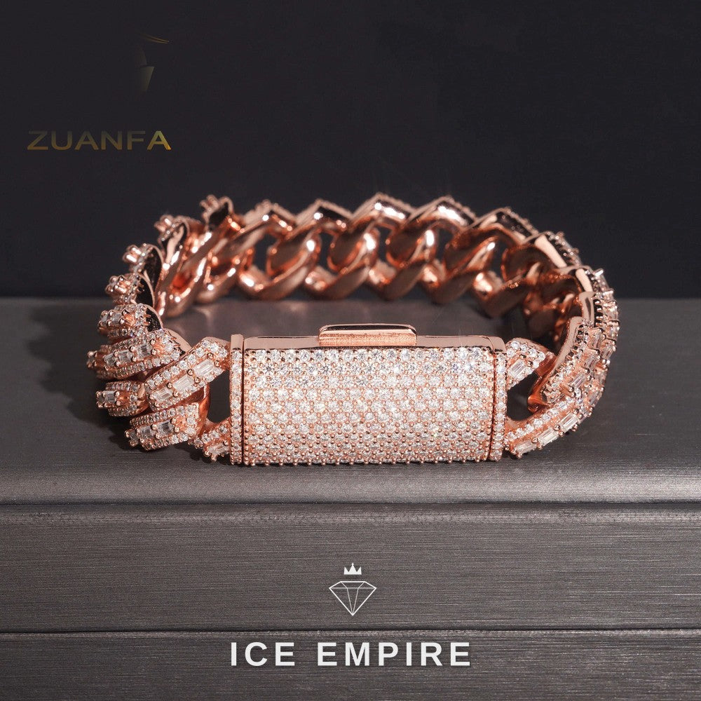 Iced Out Baguette Rose Gold Plated Moissanite Cuban Chain