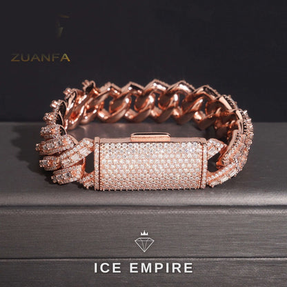 Iced Out Baguette Rose Gold Plated Moissanite Cuban Chain