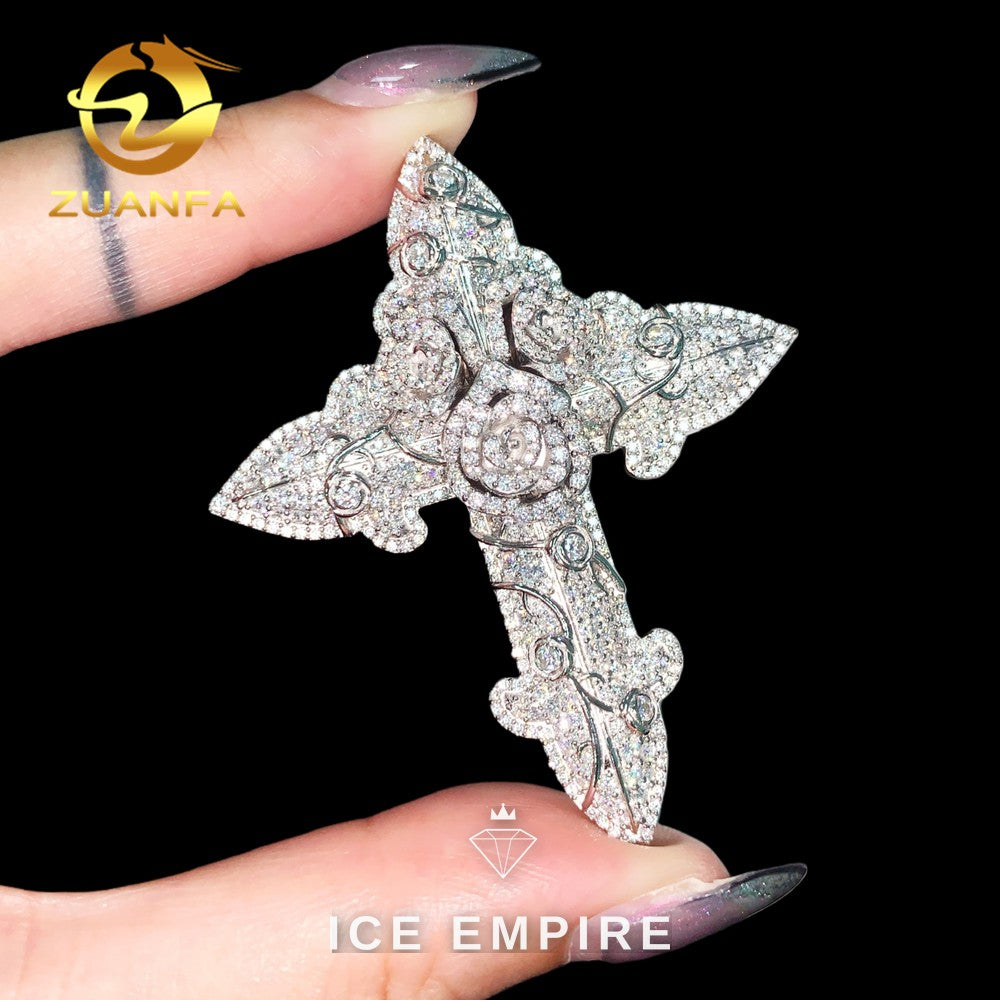 Iced Out Cross Rose Gold Plated Moissanite Pendant