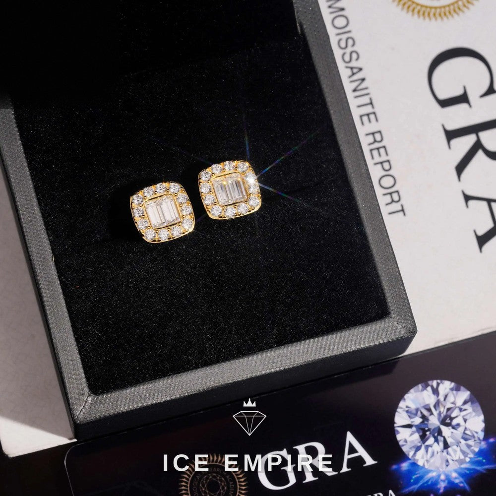 Iced Out Baguette 925 Silver Moissanite Stud Earrings