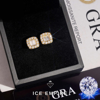 Iced Out Baguette 925 Silver Moissanite Stud Earrings