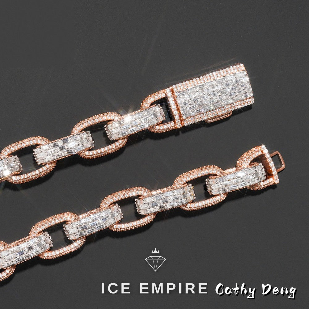 Iced Out Baguette Rose Gold Plated Moissanite Cuban Chain