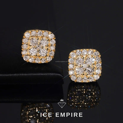 Iced Out Cluster Gold Plated Lab Grown Diamond Stud Earrings