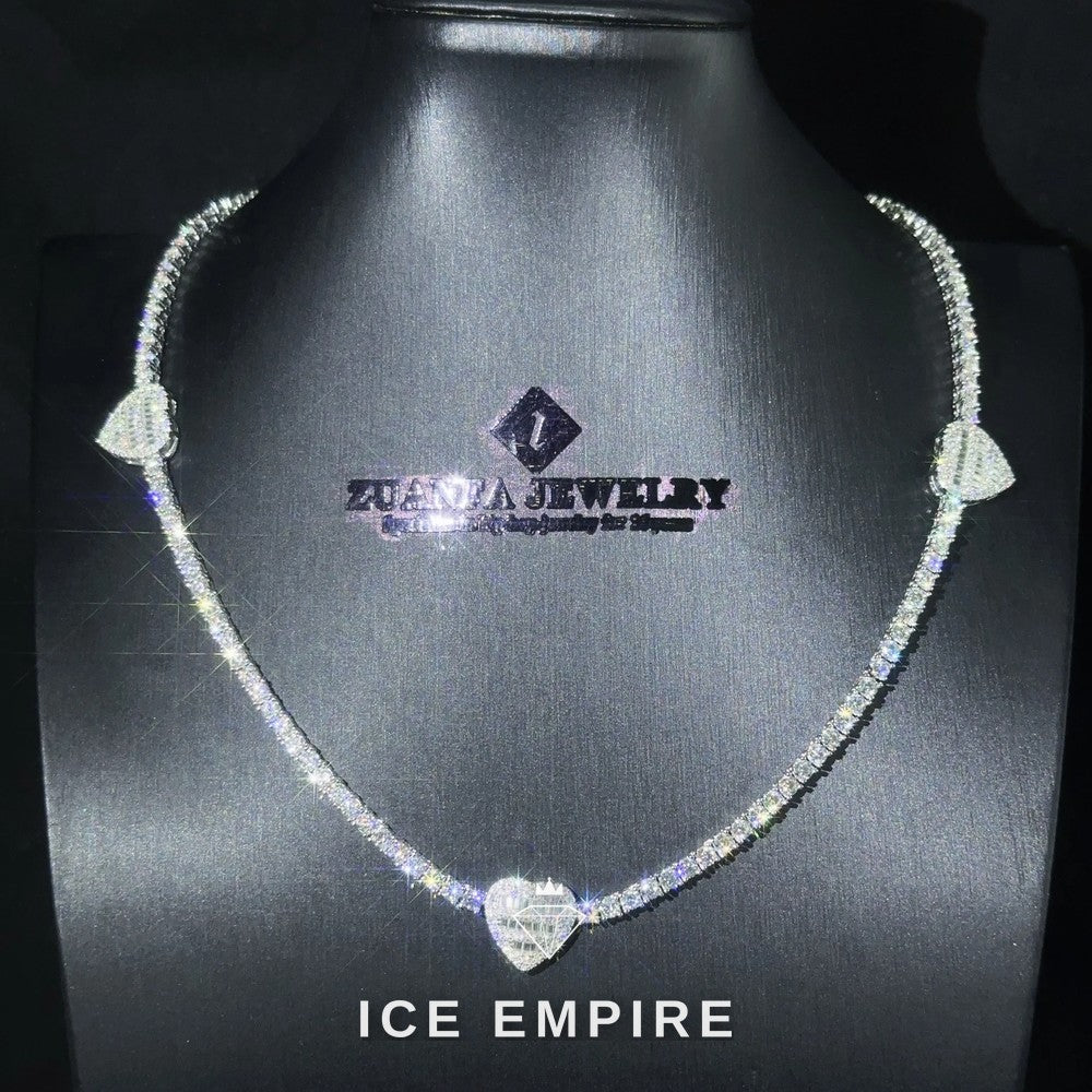 Iced Out Heart Rose Gold Plated Moissanite Cuban Chain