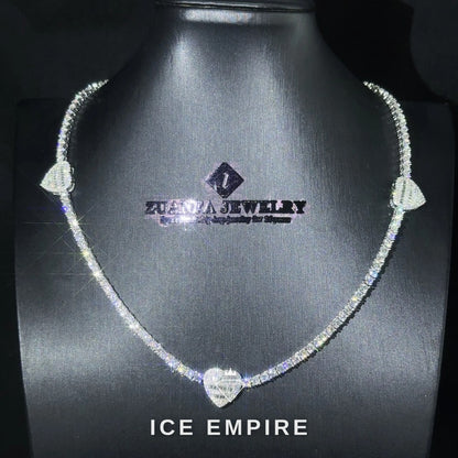 Iced Out Heart Rose Gold Plated Moissanite Cuban Chain