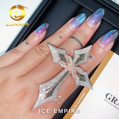 Iced Out Cross 925 Silver Moissanite Pendant