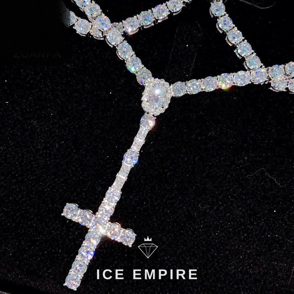 Iced Out Cross Rose Gold Plated Moissanite Cuban Chain