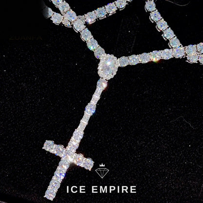 Iced Out Cross Rose Gold Plated Moissanite Cuban Chain