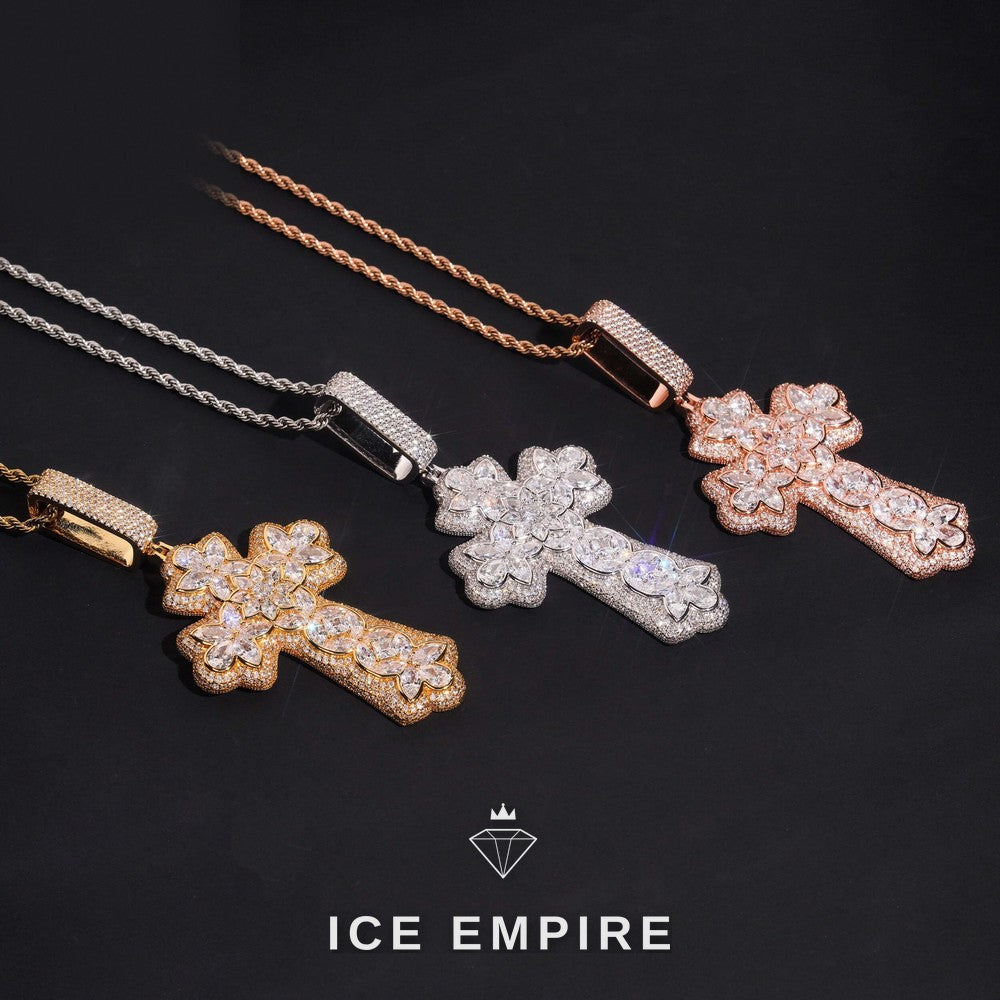 Iced Out Cross Rose Gold Plated Pendant