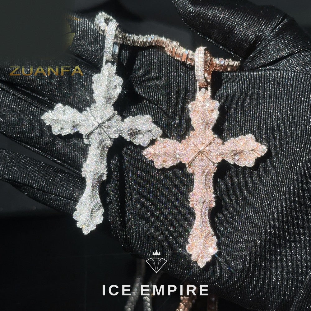 Iced Out Cross Rose Gold Plated Moissanite Pendant