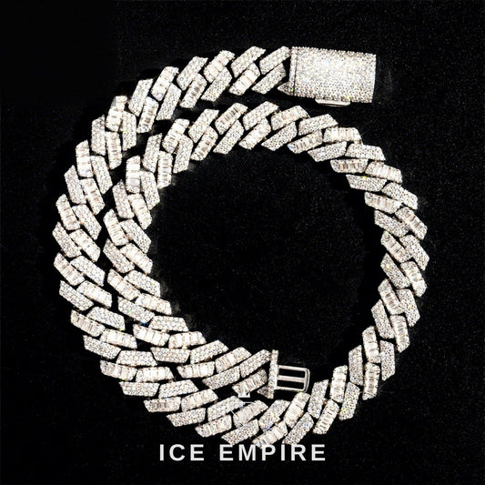 Iced Out Baguette Rose Gold Plated Moissanite Cuban Chain