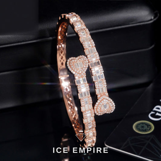 Iced Out Heart Rose Gold Plated Moissanite Bracelet