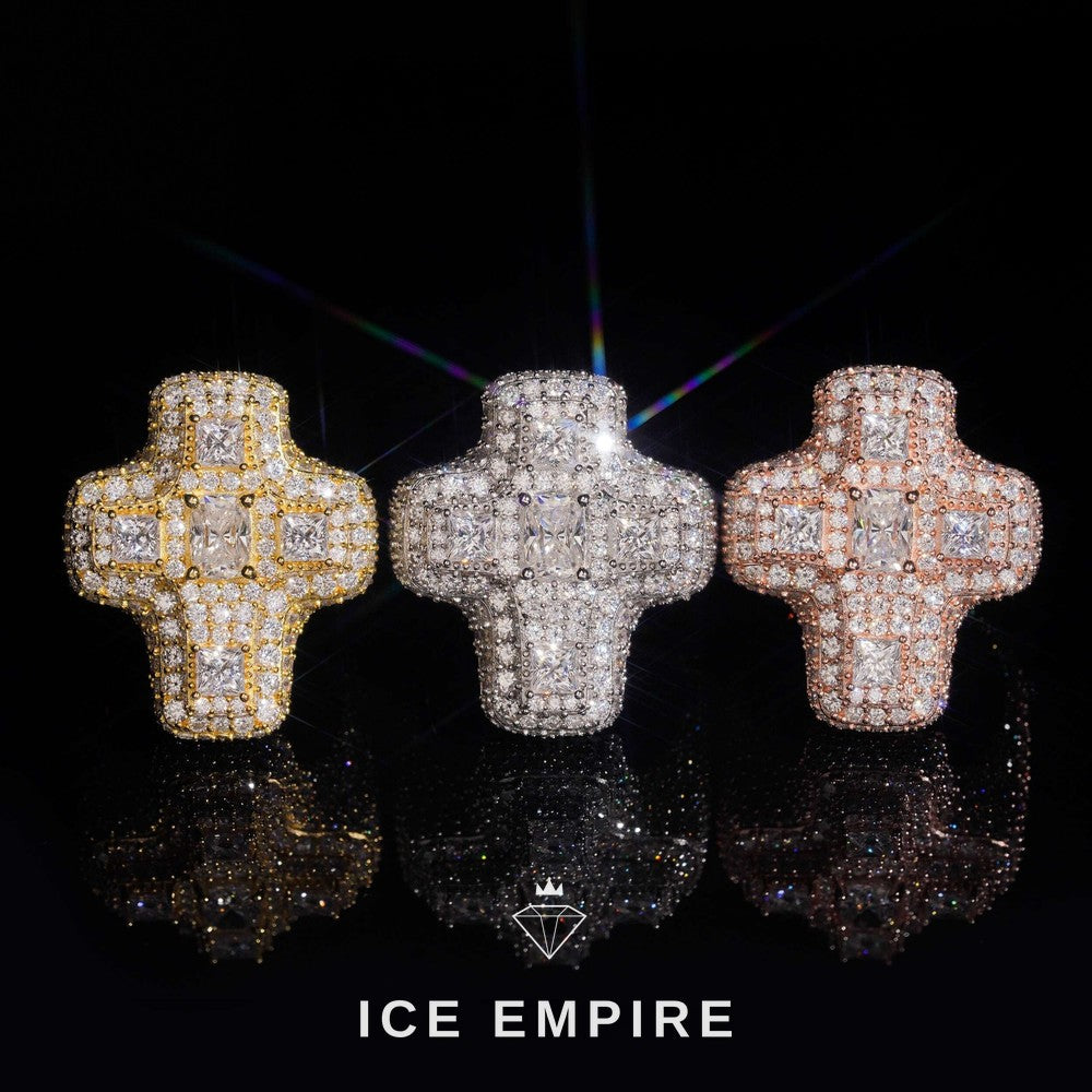 Iced Out Cross Gold Plated Moissanite Ring