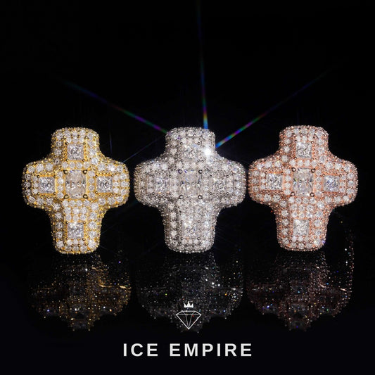 Iced Out Cross Gold Plated Moissanite Ring