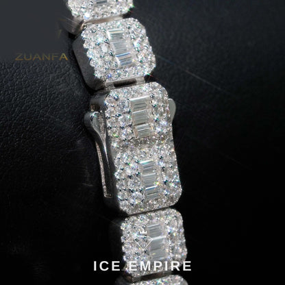 Iced Out Baguette Rose Gold Plated Moissanite Cuban Chain