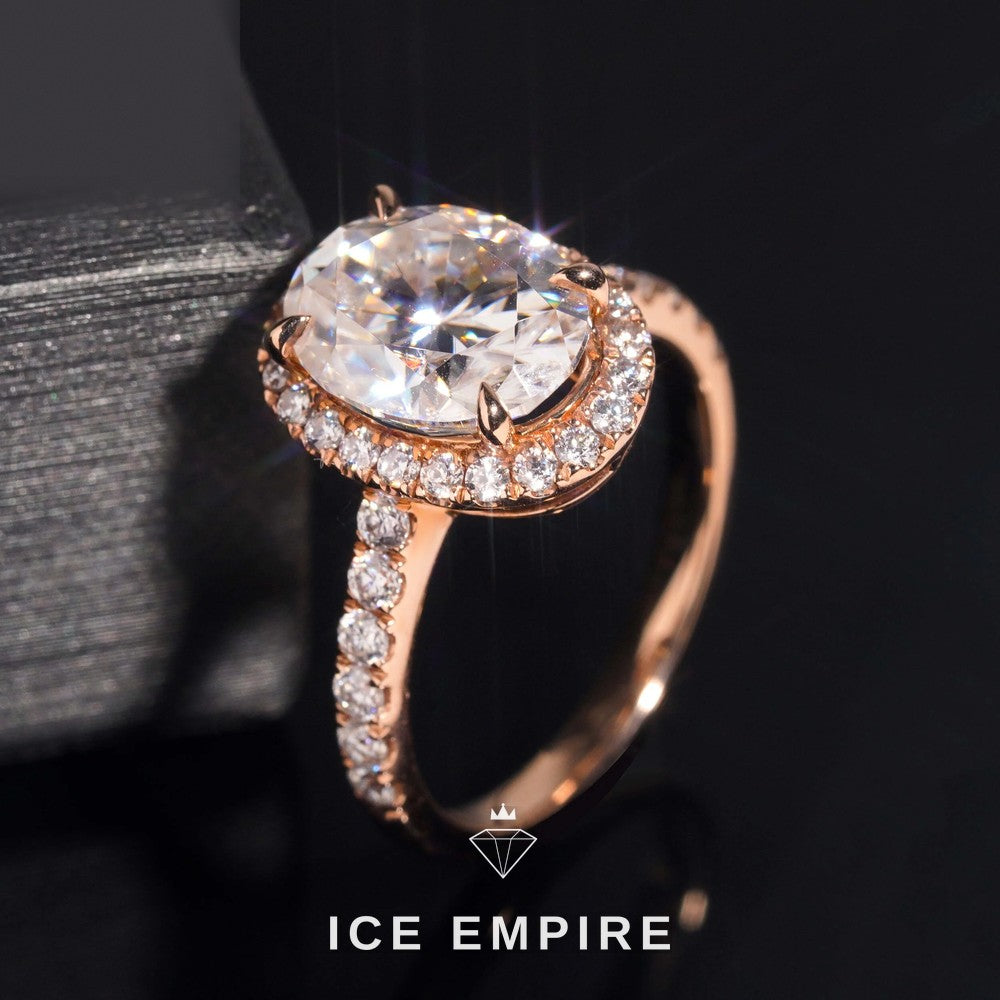 Iced Out Rose Gold Moissanite Engagement Ring