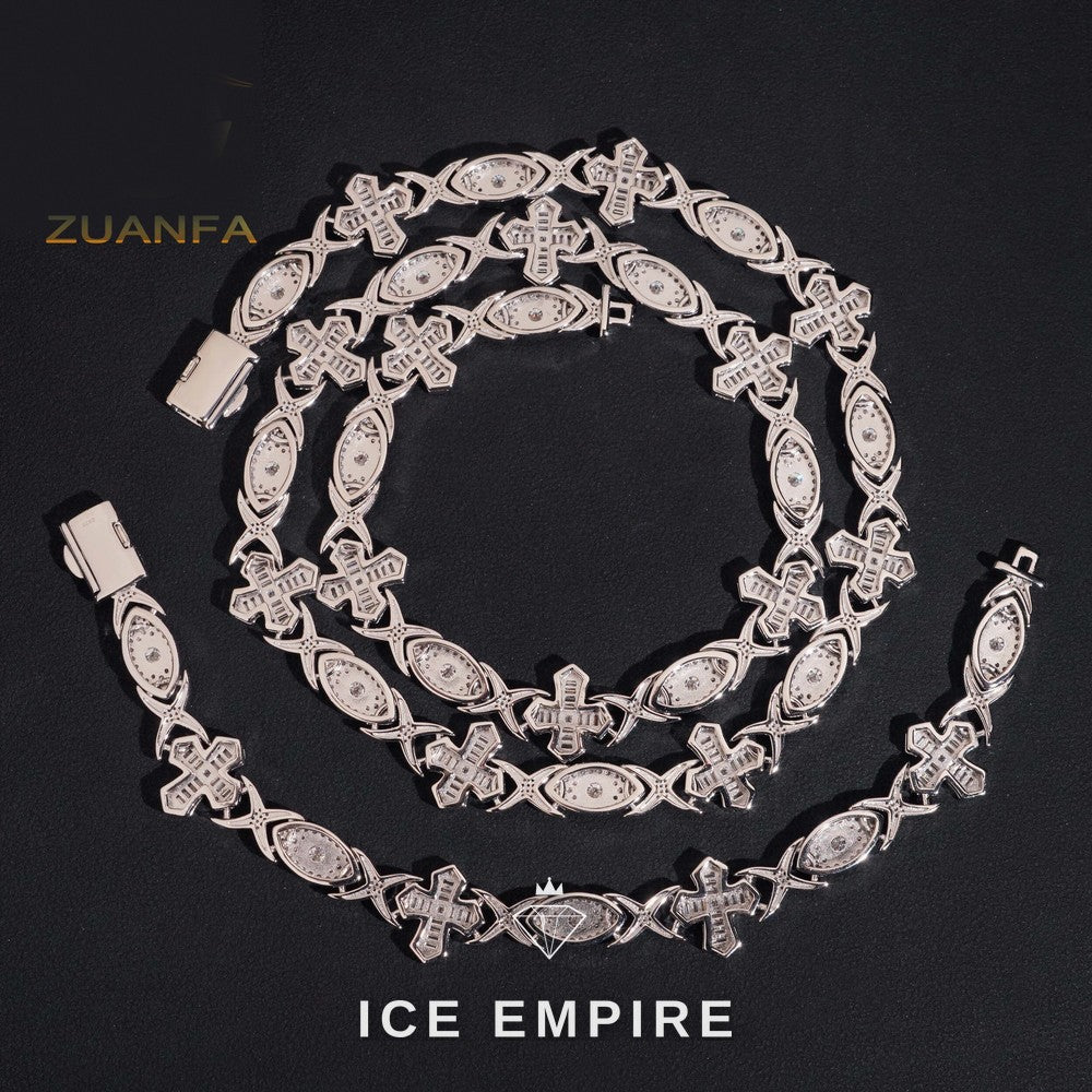 Iced Out Cross Rose Gold Plated Moissanite Cuban Chain