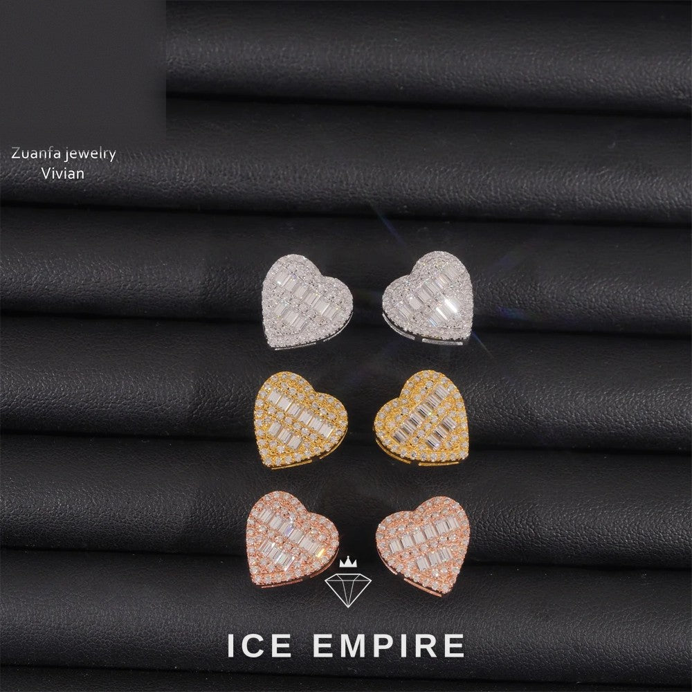 Iced Out Heart Rose Gold Plated Moissanite Earrings
