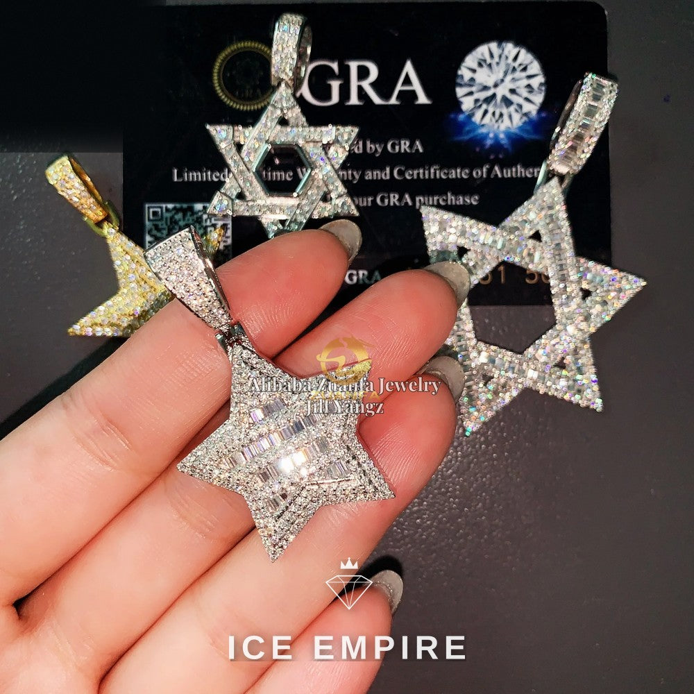 Iced Out Baguette Gold Plated Moissanite Pendant