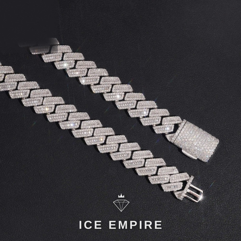 Iced Out Baguette Rose Gold Plated Moissanite Cuban Chain