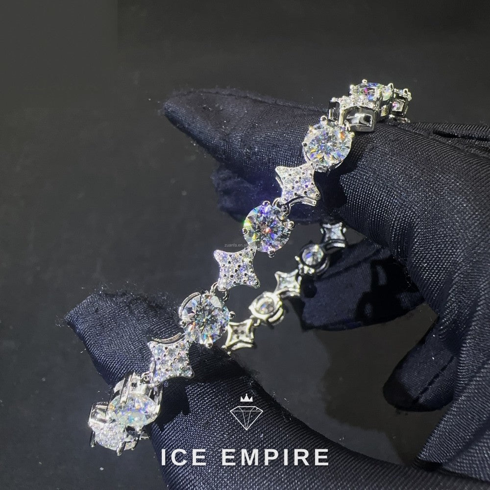 Iced Out Cluster 925 Silver Moissanite Tennis Chain