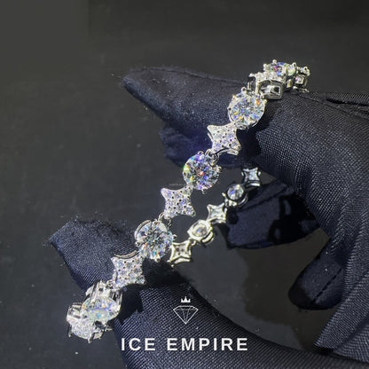 Iced Out Cluster 925 Silver Moissanite Tennis Chain