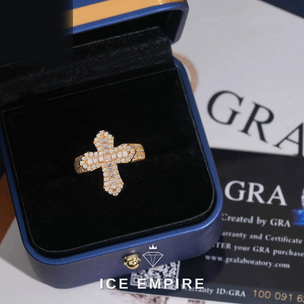Iced Out Cross 925 Silver Moissanite Ring