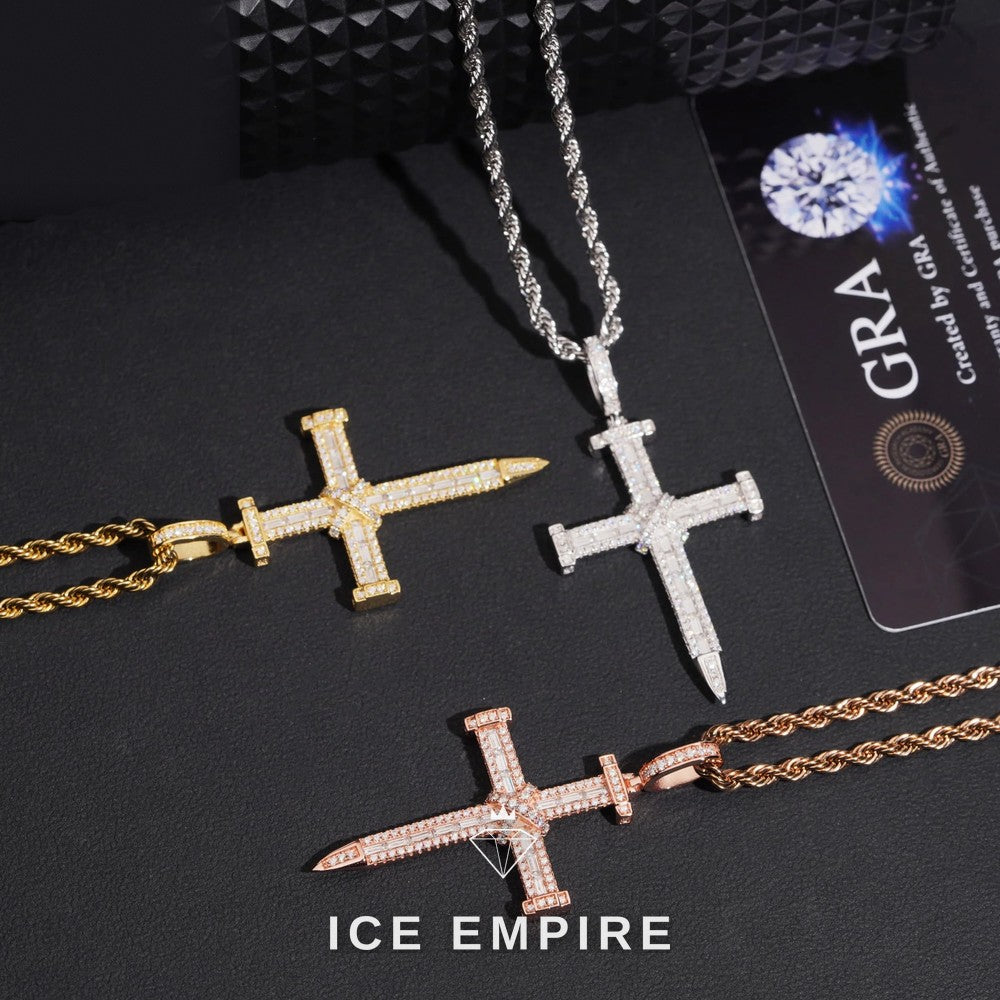 Iced Out Cross Rose Gold Plated Moissanite Pendant