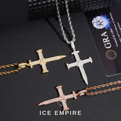 Iced Out Cross Rose Gold Plated Moissanite Pendant