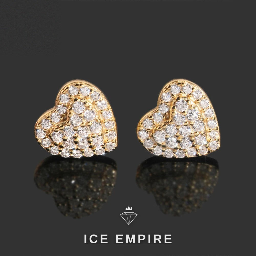 Iced Out Heart 925 Silver Moissanite Stud Earrings