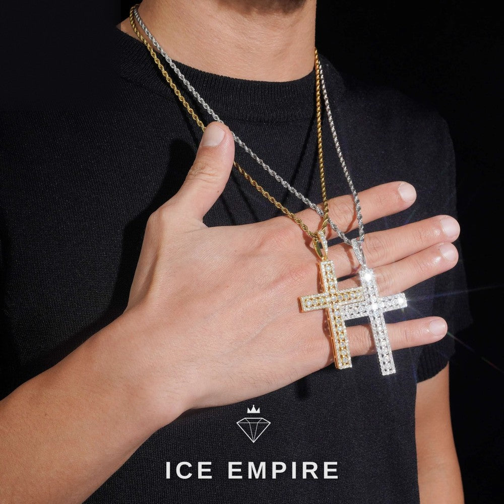 Iced Out Cross Rose Gold Plated Moissanite Pendant