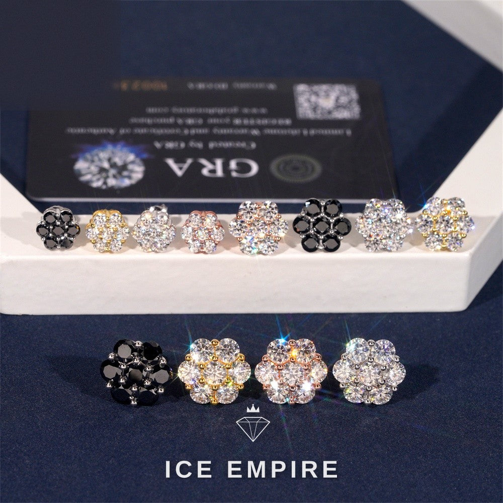 Iced Out Cluster 925 Silver Moissanite Stud Earrings