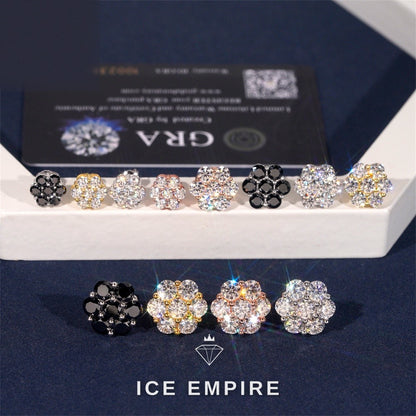 Iced Out Cluster 925 Silver Moissanite Stud Earrings