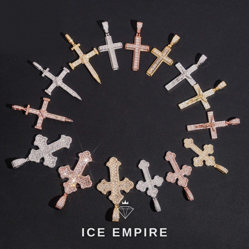 Iced Out Cross Rose Gold Plated Moissanite Pendant