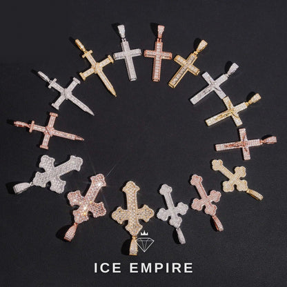 Iced Out Cross Rose Gold Plated Moissanite Pendant